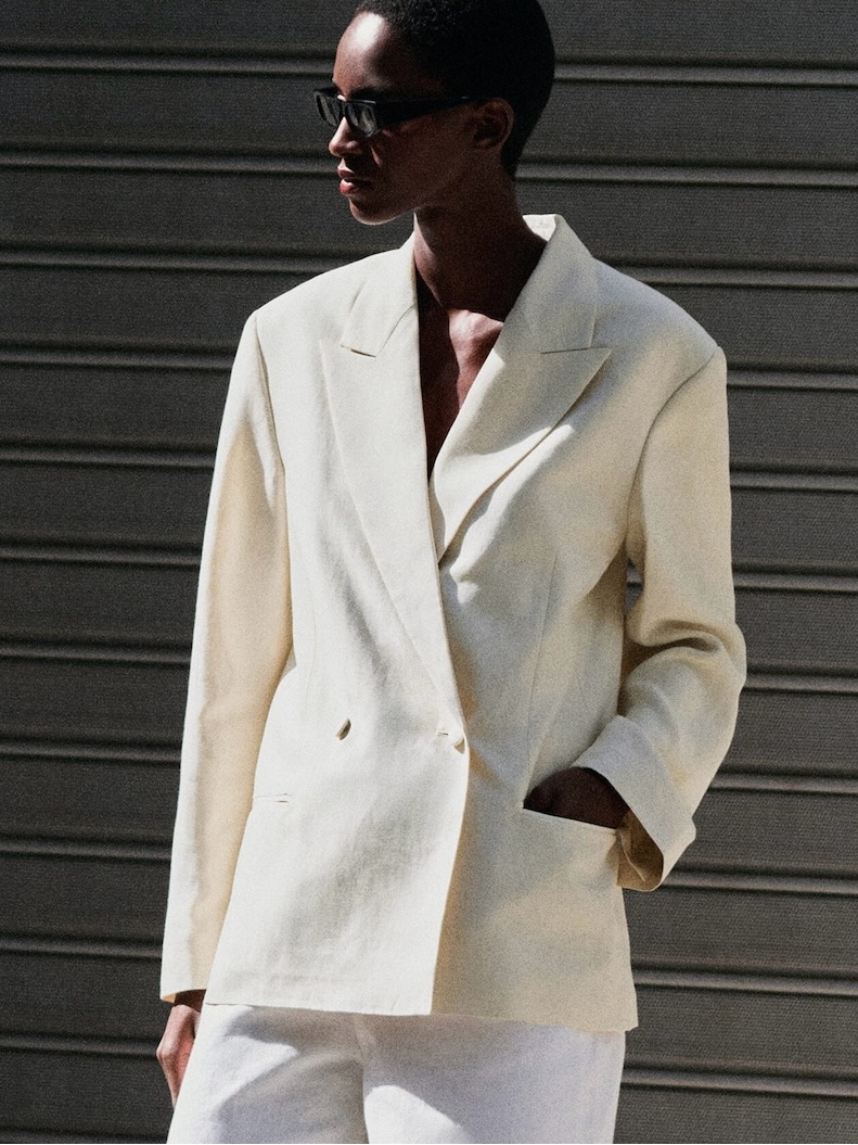 Nwt Cos Oversized Linen-Blend Tuxedo Blazer - Ecru